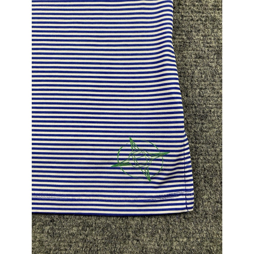 B Draddy Polo Golf Shirt M Blue White  Striped Performance Embroidered Logo USA - Picture 8 of 10